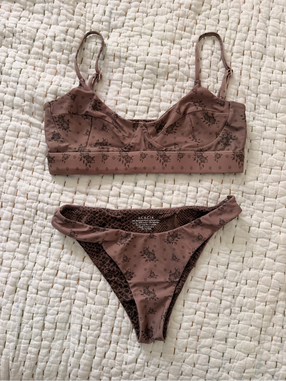 acacia swimwear Mauve-Brown Floral Two-Piece Bikini Set